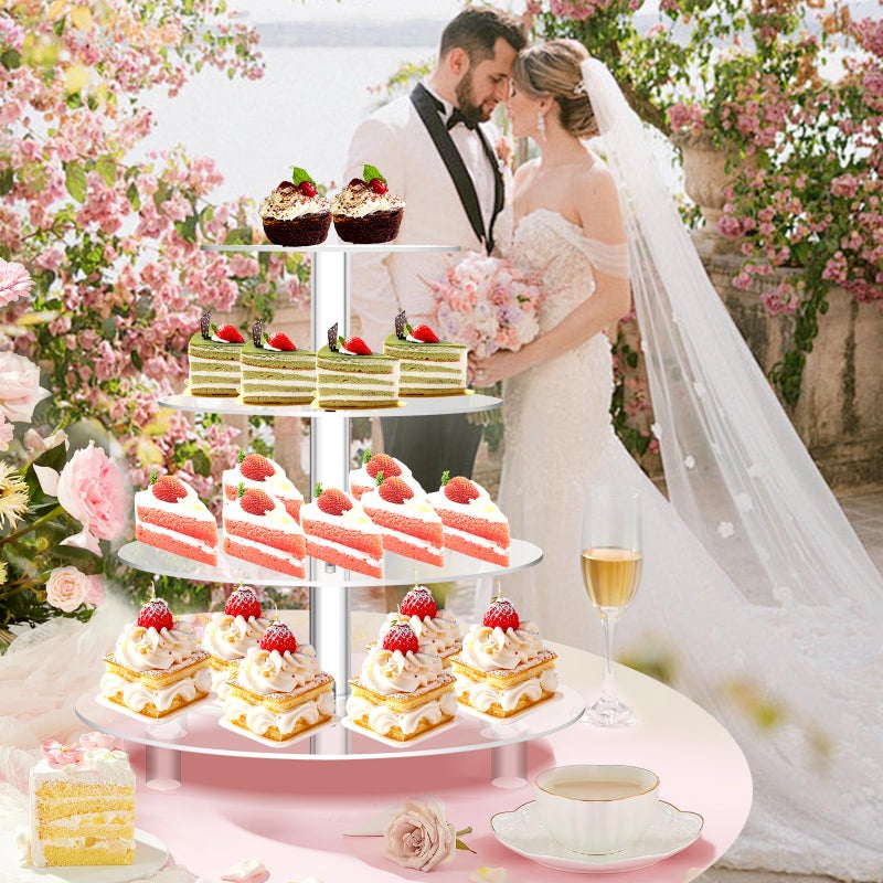 Jusalpha Large 4 Tier Cupcake Stand,Acrylic Round Cake Stand Dessert Tower Tea Party Serving Platter, Cupcake Tree Wedding Party DÃ©cor, Stand with Rod Feet (4RF) - Image 3